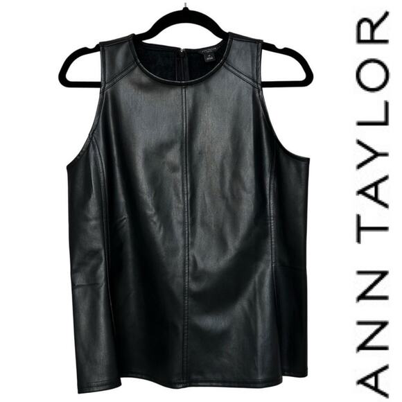 Ann Taylor Petite Faux Leather Sleeveless Blouse Lined Hidden Zip Tank Sz: SP - Picture 1 of 7
